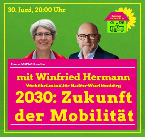 30. Juni, 20:00 Uhr ZimmerGESPRÄCH mit Verkehrsminister Winfried Hermann